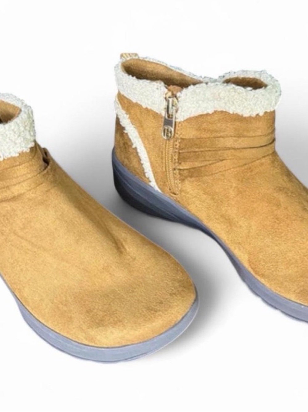 Life Stride w/ B Zees Airstep Tan Suede Ankle Boots w/Sherpa Cuff Sz 7